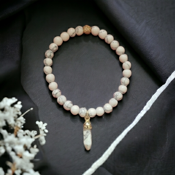Howlite Handcrafted Beaded Bracelet with Gold Accents - Picture 5 of 8